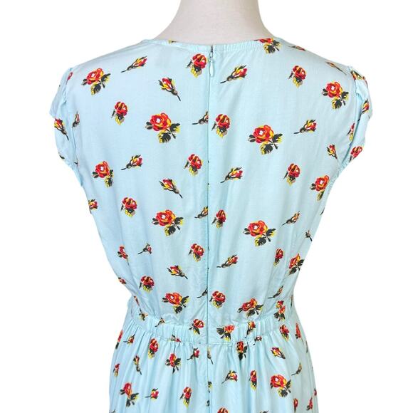 J Crew Mercantile Baby Blue Rose Floral Cap Sleeve Faux Wrap Ruffle Mini Dress - Picture 5 of 12